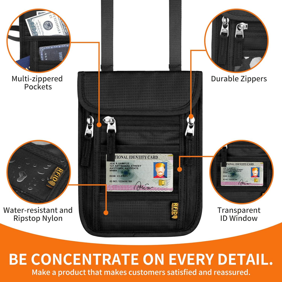 Neck Wallet for Travel,Passport Holder Neck Pouch for Men Women with Adjustable Neck Strap and RFID Blocking