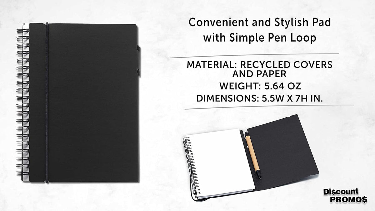 DISCOUNT PROMOS Spiral Notebooks with Elastic Closure Set of 10, Bulk Pack - Perfect for School, Office, Business and More - Black