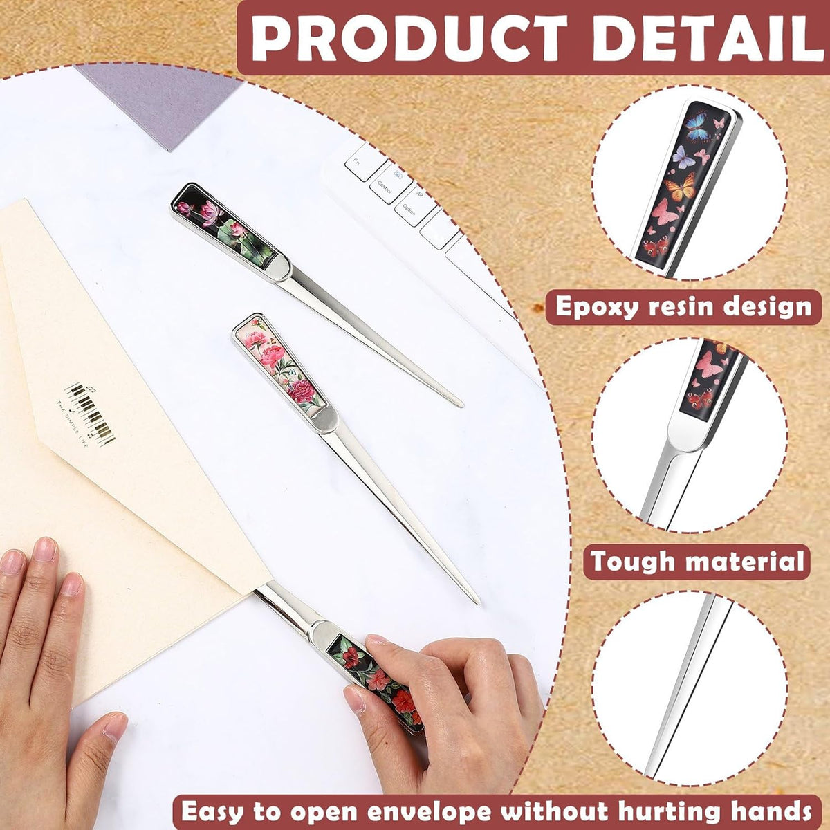 Chuangdi 4 Pieces Letter Opener Knife Stainless Steel Envelope Openers Lightweight Mail Opener Tool Slitters Letter Knives for Office Home School Supplies (Vintage Style)