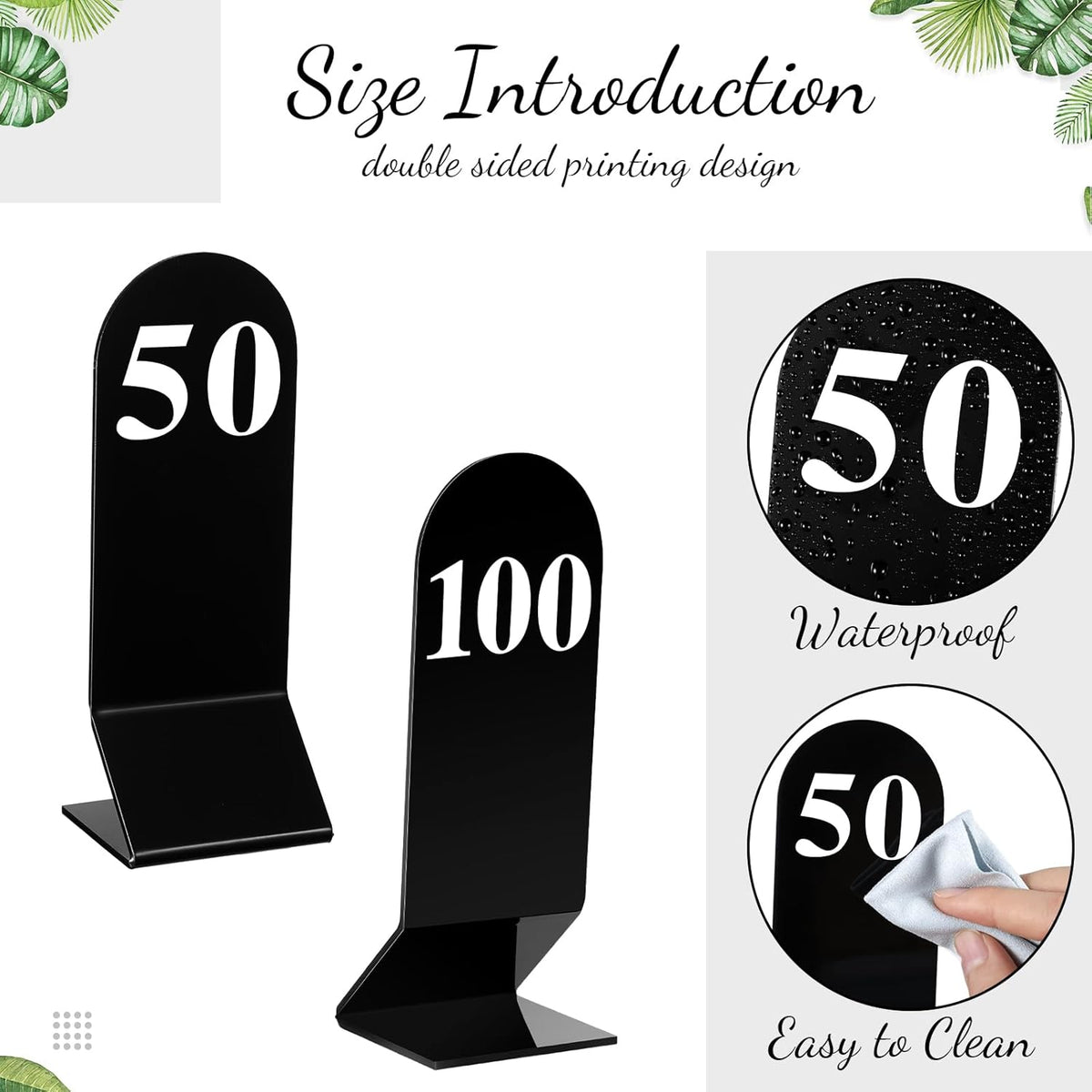 Geetery 100 Pcs Acrylic Table Numbers 1-100 Double Sided Table Number Cards Wedding Table Number Stands Restaurant Table Tent Table Number Signs for Party Banquets Supplies, 2.36 x 6.3 Inch(Black)