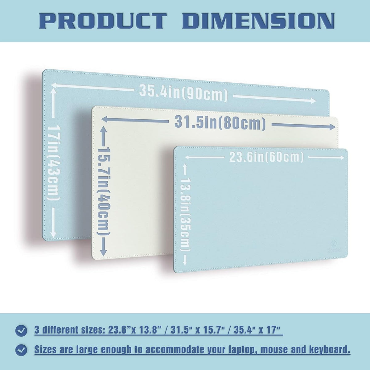 K KNODEL Desk Mat, Blotter, Dual-Sided Office Desk Pad, Waterproof Desk Mat for Desktop, Desk Blotters, PVC Leather Pad Protector (Light Blue, 35.4" x 17")