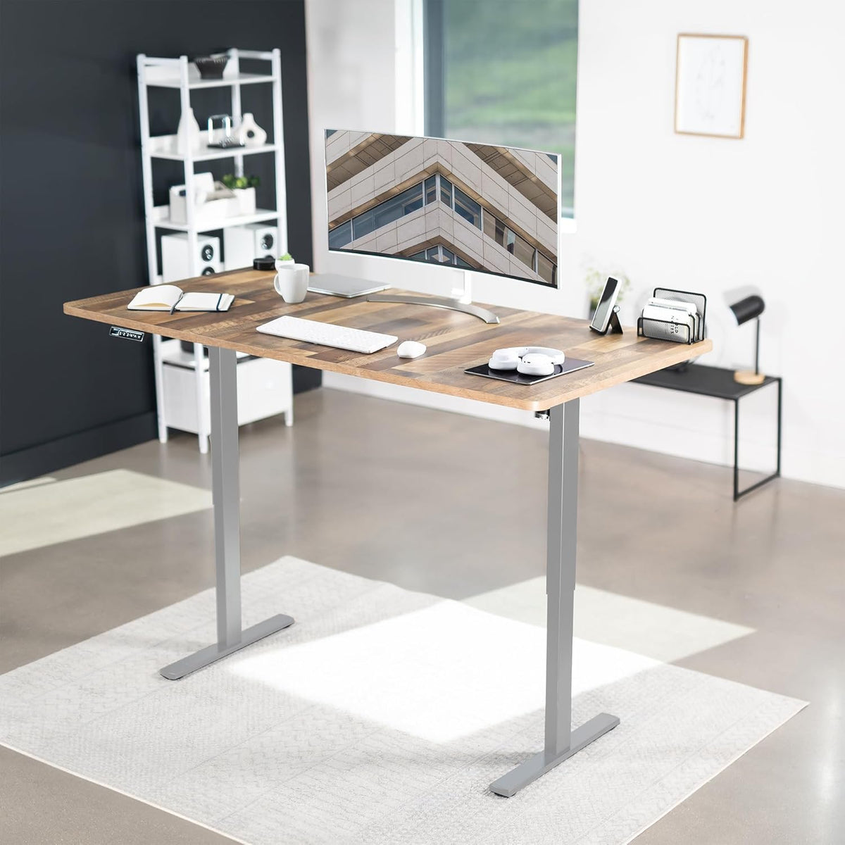 VIVO Electric 71 x 36 in Standing Desk, Memory Height Adjustment, 1B Series, Reclaimed Wood Top Gray Frame, DESK-KIT-1G7P-36