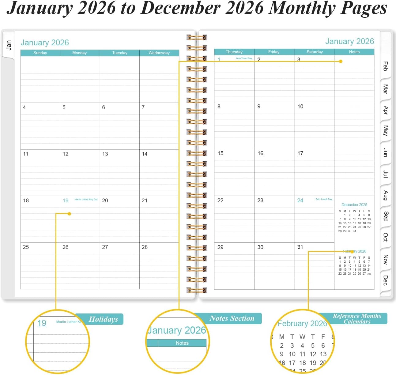 2026 Planner - A5 Weekly & Monthly Planners Spiral Bound, January 2026 - December 2026, 2026 Planner with Flexible Cover, Tabs, Inner Pocket, 6.4" x 8.5", Dark Blue