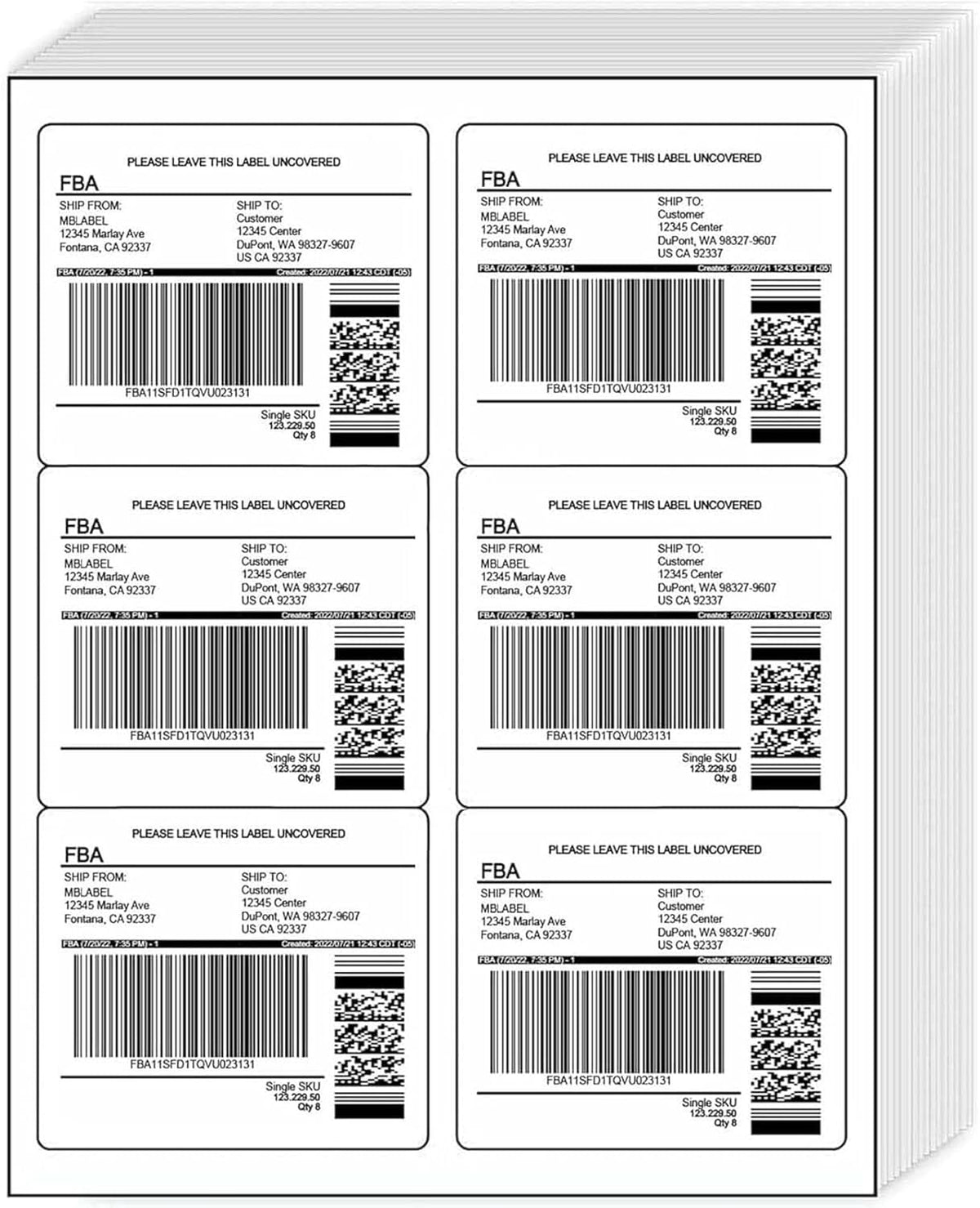 6-Up White Permanent Self Adhesive Shipping Labels 3 1/3” x 4” Printable Stickers for Laser & Inkjet Printers - 3000 Sheets - 18000 Count Labels