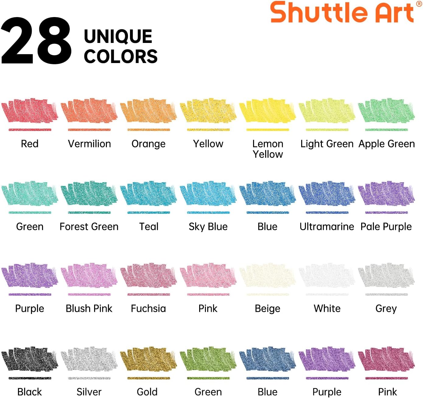 28 Metallic Colors Dual Tip Acrylic Paint Markers, Brush Tip and Dot Tip Acrylic Paint Pens for Rock Painting, Ceramic, Wood, Canvas, Plastic, Glass, Stone, Calligraphy, Card Making, DIY Crafts