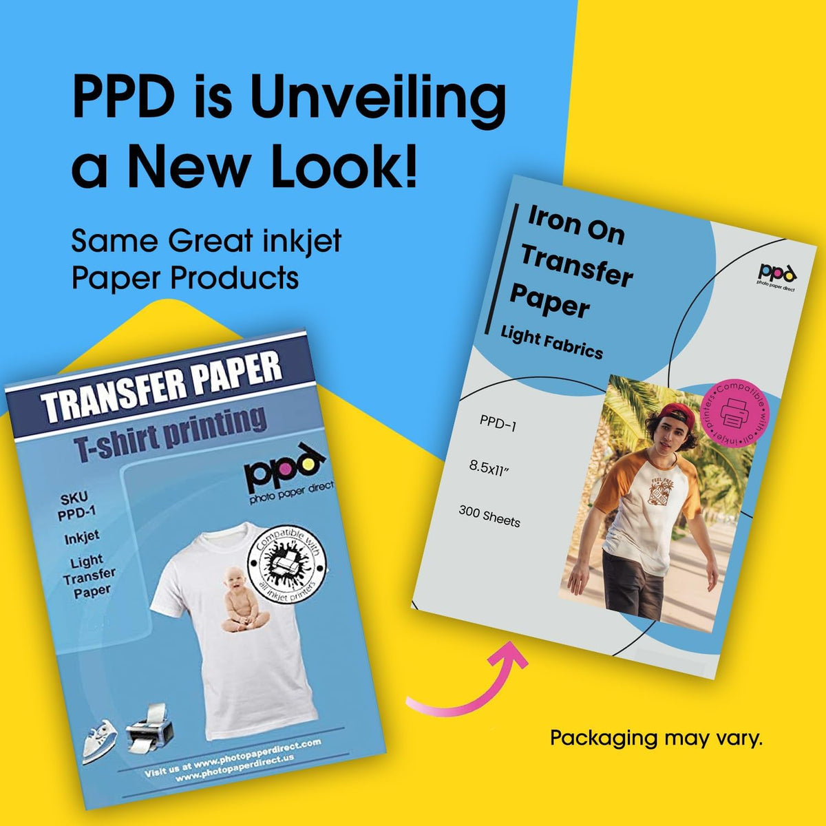 PPD 300 Sheets 8.5x11” - Inkjet Iron-on Heat Transfer Paper for White & Light Fabric and T-Shirts - Premium - PPD-1-300