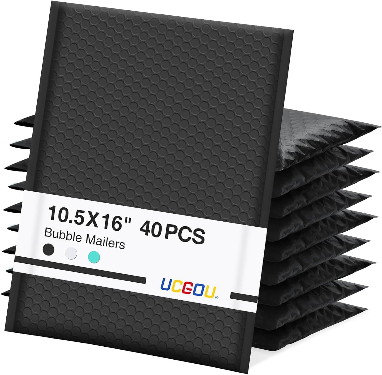 UCGOU Bubble Mailers 10.5x16 Inch 40 Pack Usable Size 10.5x15 Inch Large Padded Envelopes Black Waterproof Packaging Bags for Shipping Self Seal Strong Adhesion Envelopes for Jewelry Makeup Supplies