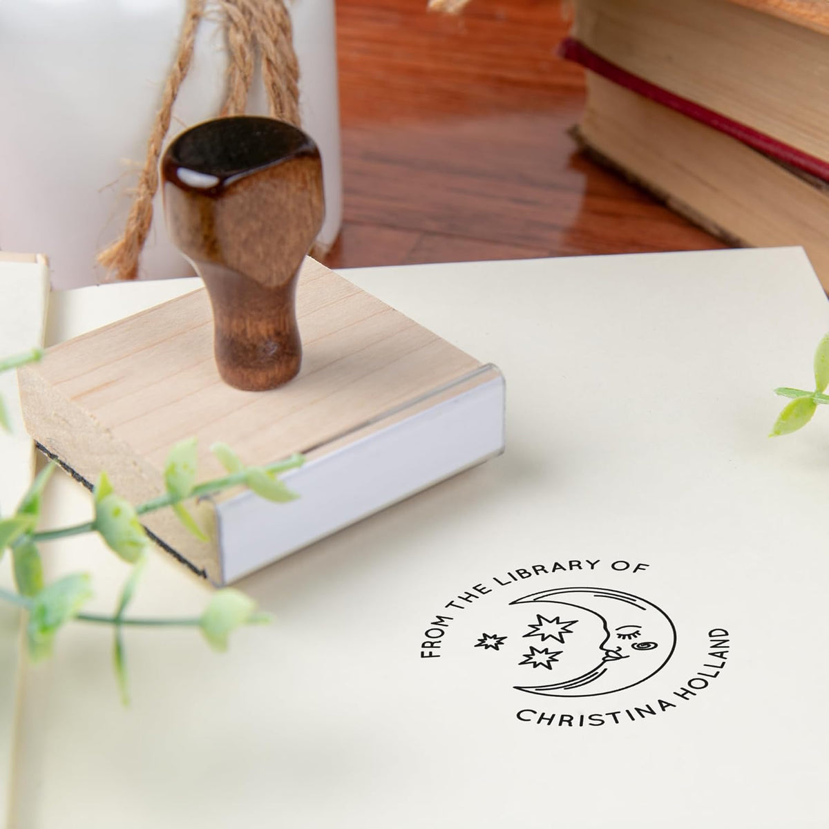 from The Library of Embossers & Stamps for Fantasy Book Readers | Custom Embosser | Custom Stamp | Ex Libris | Elevate Your Fantasy Collection of Stories and Novels (Design 12, Wood Hand Stamp)