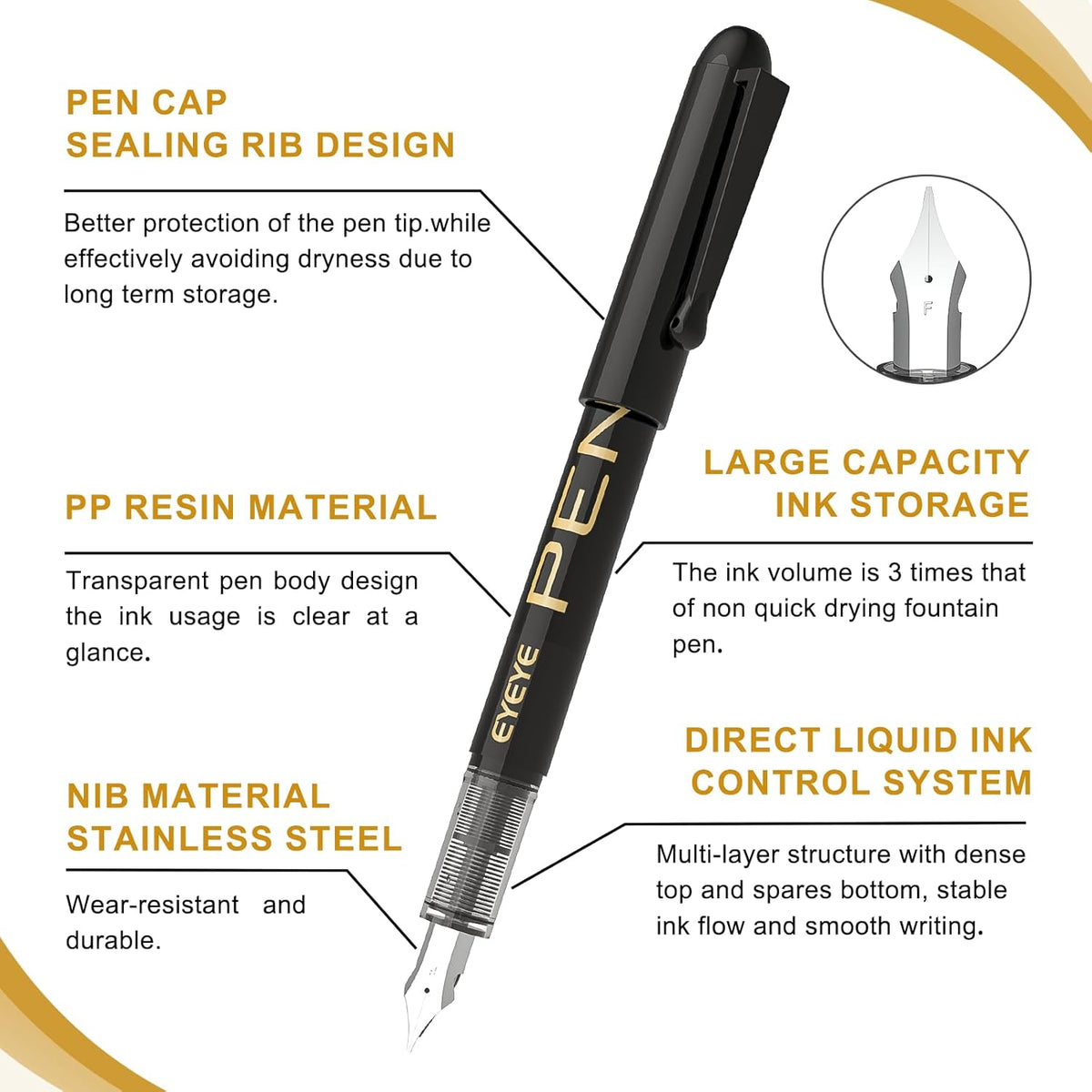 EYEYE Disposable Fountain Pens Fine Point, 4 Black 4 Blue Fountain Pens or Writing, Stainless Steel Nib, Smooth Writing for Calligraphy, Journaling, Drafting, Sketching, Doodling & Office Supplies