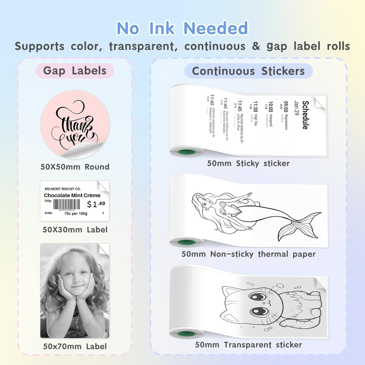 JD-23 Sticker Printer, Mini Portable Thermal Printer Print Pod, Inkless Bluetooth Label Maker with Smart App for Phone & Tablet for Office & Home Use, 2 Rolls Sticker Paper, White