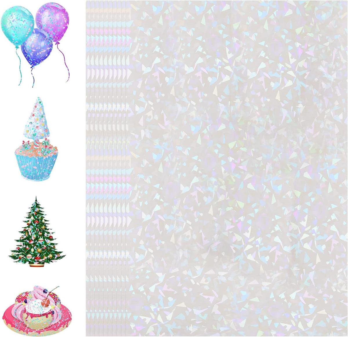 24 Sheets Holographic Laminate Sheets Clear Holographic Sticker Paper Self Adhesive Laminating Sheets Transparent Glitter Waterproof Vinyl Film for Sticker Paper, 8.5 x 11 inch Gem Patterns