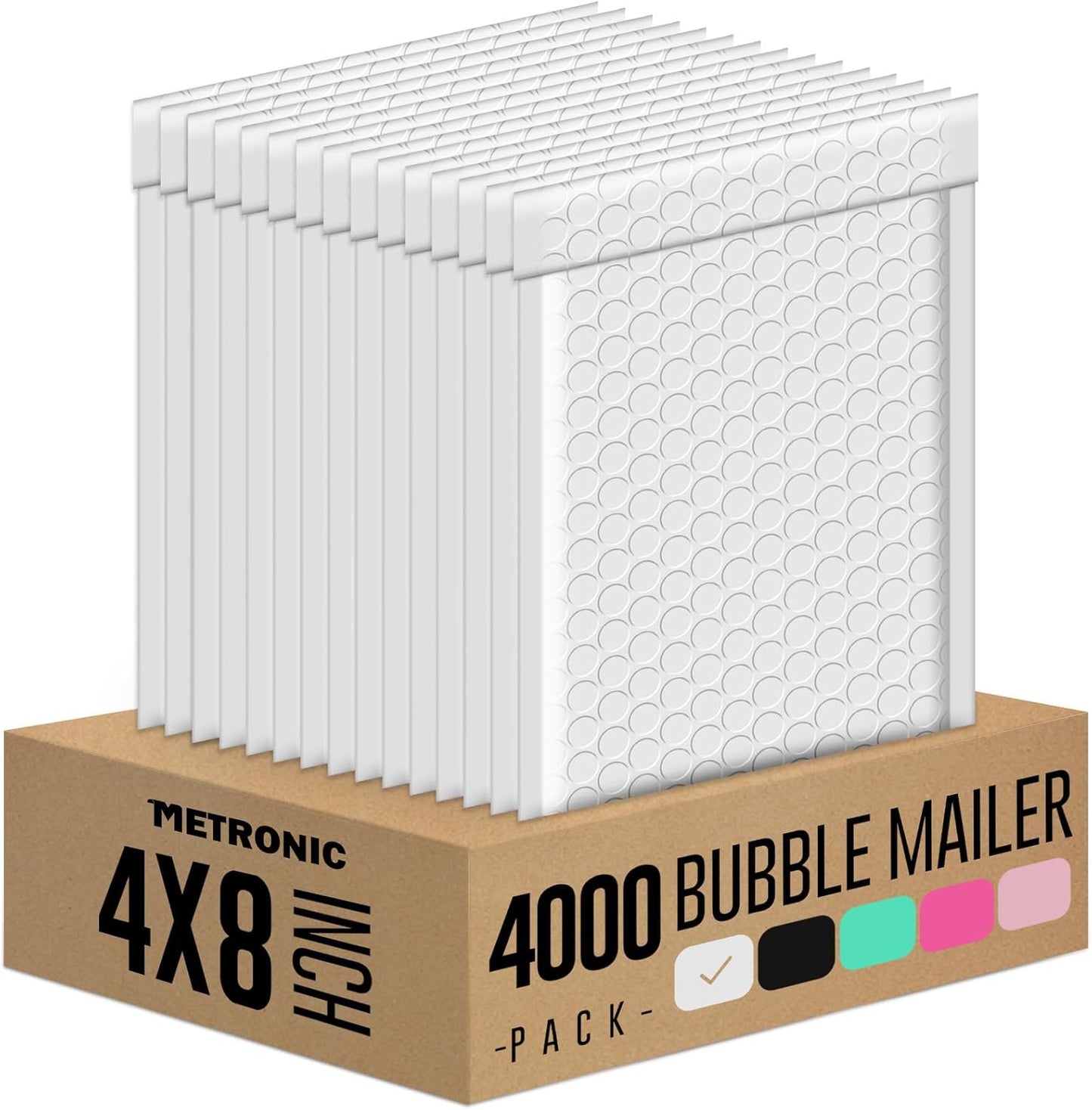 Metronic Bubble Mailers 4x8 Inch 4000 Pack White Usable Size 4x7'' Waterproof Bubble Mailer Padded Envelopes Self Seal, Cushioning Poly for Packaging, Shipping, Mailing, Small Business Supplies