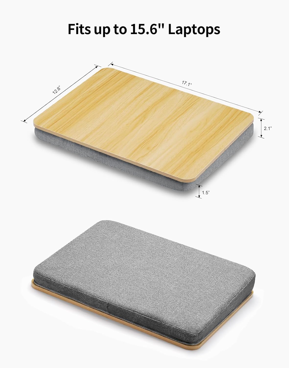 Lap Desk with Pillow Cushion, Portable Laptop Bed Desk, Fits up to 15.6 inch Laptop, Lap Stand for Bed & Couch & Carpet, Book Tablet/Drawing Board - Light Brown Wood
