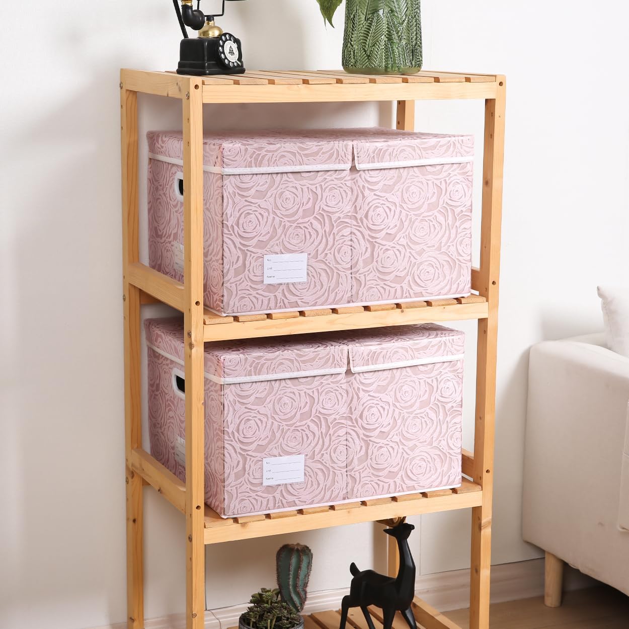 PRANDOM Jumbo Collapsible Storage Boxes with Lids Fabric Decorative Storage Bins Cubes Organizer Baskets with Cover Handles Divider for Bedroom Closet Living Room 23.2x15.7x11.6 Inch 3 Pack