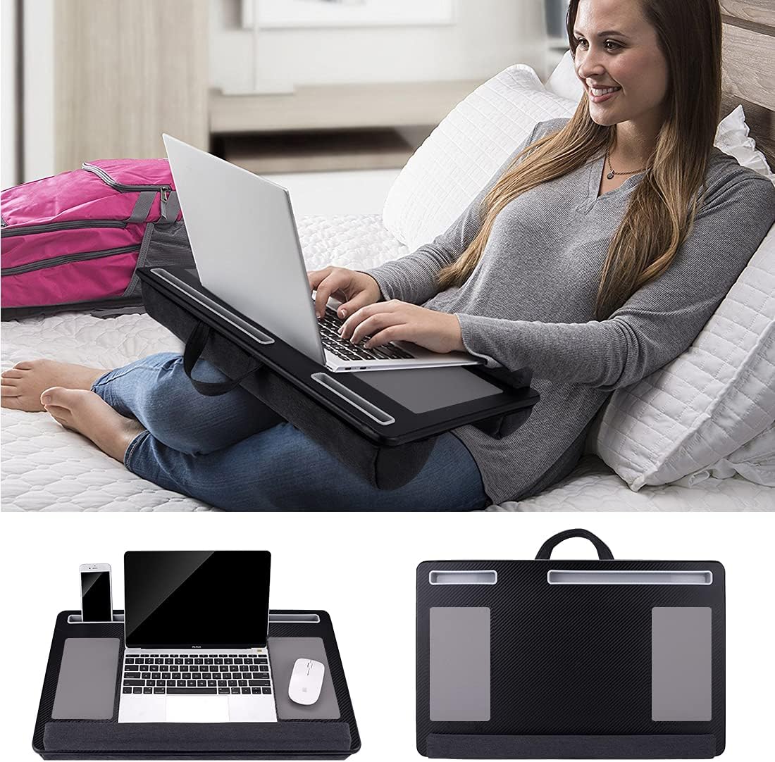 Extra Large Lap Laptop Desk- Home Office Portable LapDesk with Mouse Pad & Wrist Rest for Notebook/MacBook/Tablet, Sofa Bed Working, Writing, Drawing (Carbon Black, Fit Up to 17-inch Laptops)