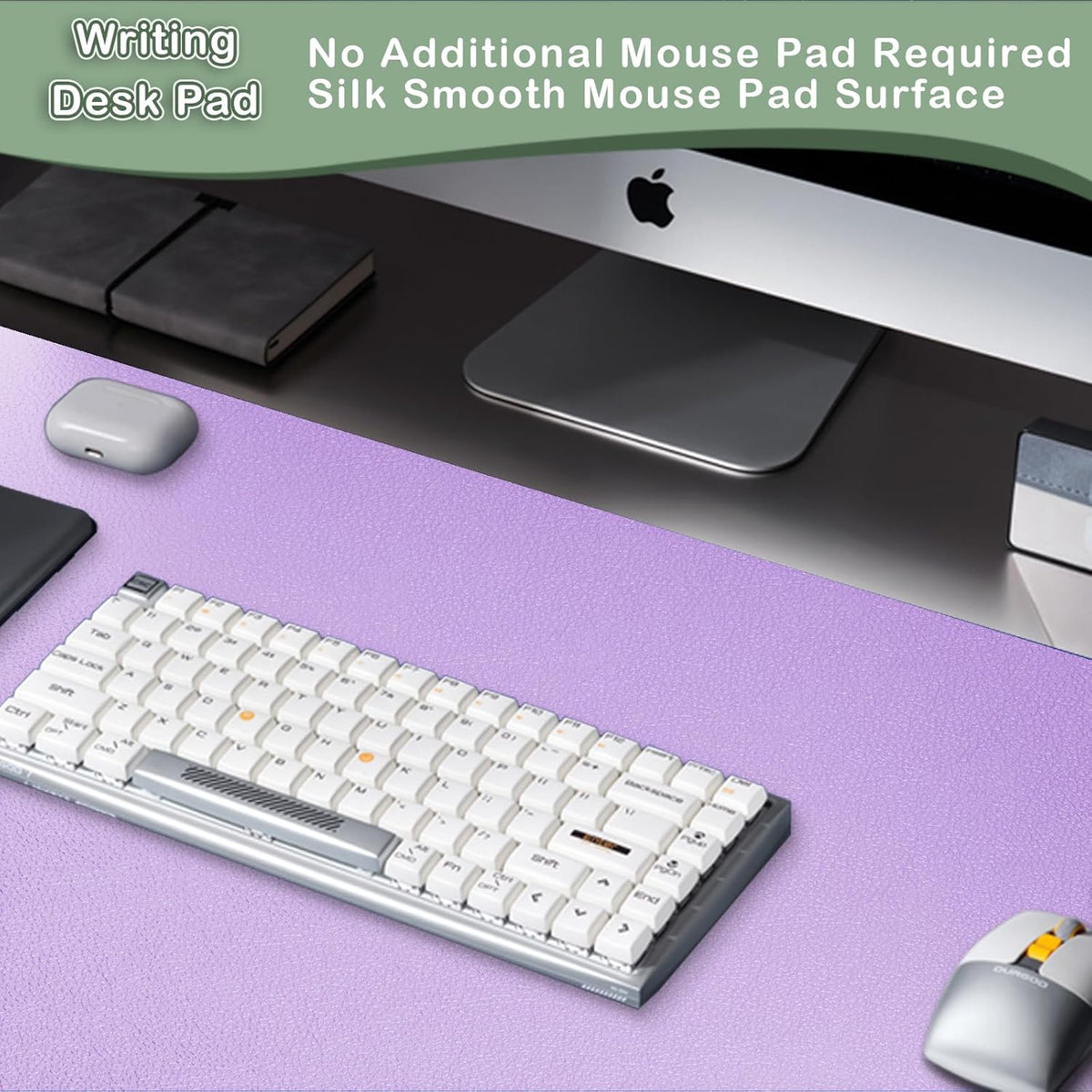 Boutilon Leather Desk Pad Protector,Non-Slip Mouse Pad,Laptop Desk Pad,Office Mouse Mat,Waterproof Leather Desk Blotter,Desk Writing Pad for Office and Home (S-Purple,24"x 14")