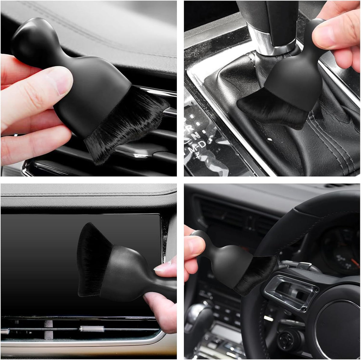 Car Interior Cleaning Brush Car Duster Interior with Ultra Soft Bristles Auto Detailing Brushes Dusting Car Accessories for Dashboard, AC Vents, Leather, Scratch-Free (2Pack_Black)
