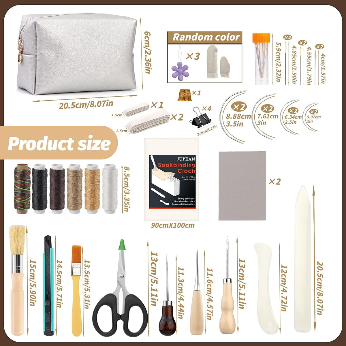JUPEAN 45 Pcs Book Binding Kits Bookbinding Kit Book Press 7.9”x11.6” with Books Binding Materials Bone Folder Tool Webbing Strap and Storage Bag for Bindings and Repair