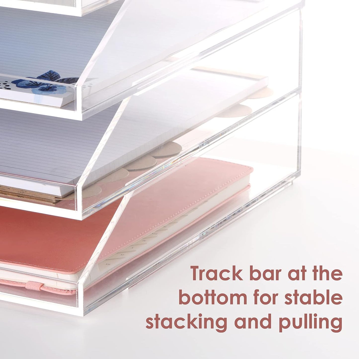 (2pcs Pack) Stackable Clear Acrylic Paper Trays, Desk File Organizer, A4 Paper Holder, Letter Tray
