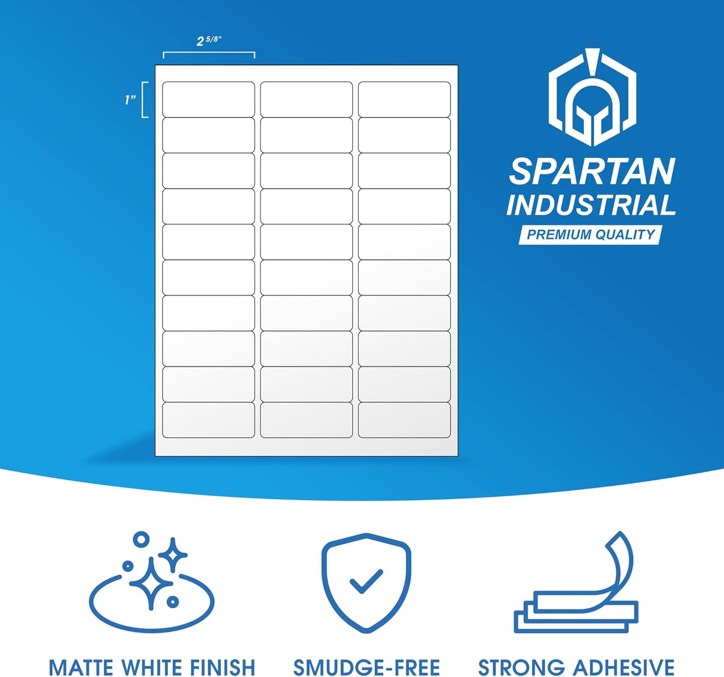 2 5/8" X 1" Matte White Address Labels Compatible with Inkjet and Laser Printers - 500 Sheets, 15000 Printable Stickers for Shipping, Mailing, and Barcodes - Spartan Industrial