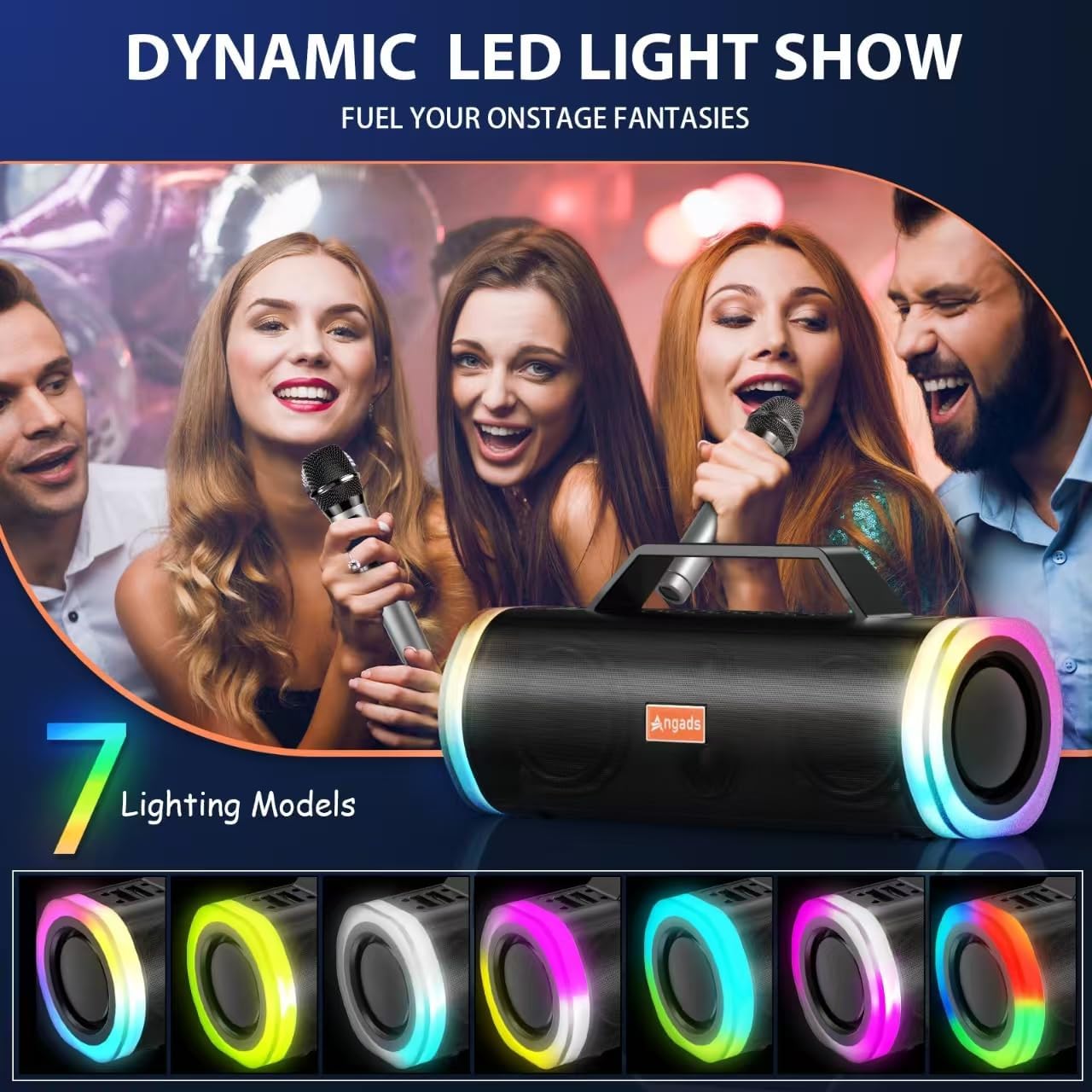 Angads Karaoke Machine with 2 Wireless Microphones Portable PA Speaker System Bluetooth 5.3 Pitch Correction & Echo Effects Multi-Connectivity (TWS/TF/USB/AUX/Live/REC) for Home Party Outdoor Events