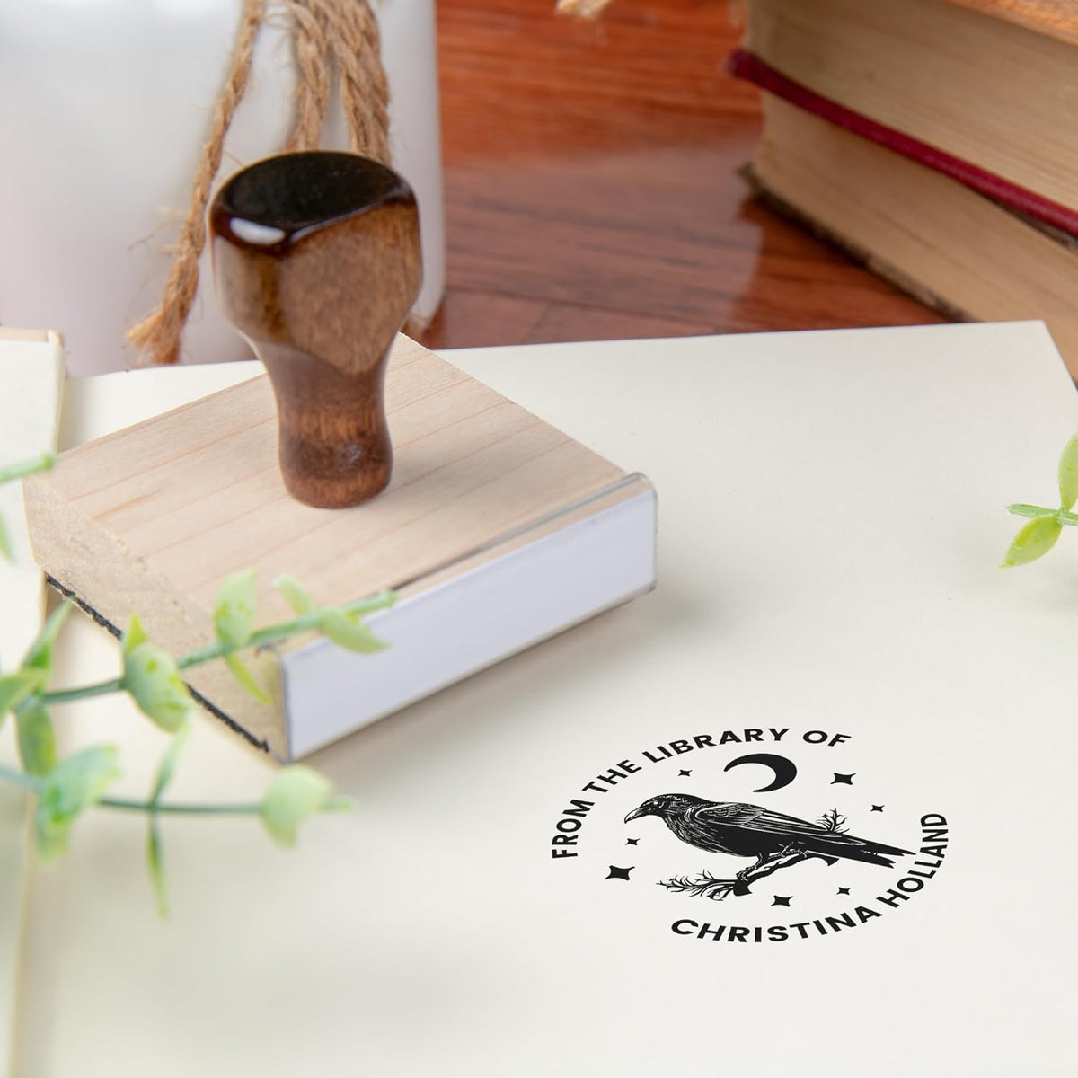 from The Library of Embossers & Stamps for Fantasy Book Readers | Custom Embosser | Custom Stamp | Ex Libris | Elevate Your Fantasy Collection of Stories and Novels (Design 14, Wood Hand Stamp)