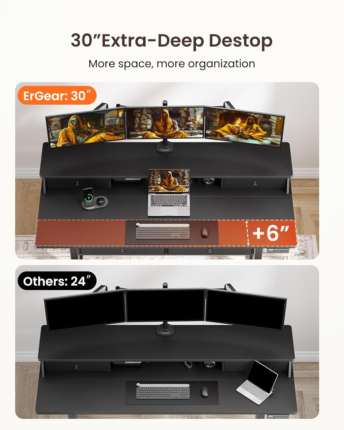 ErGear Electric Standing Desk with 4 Drawers, 63" x 30" Height Adjustable Desk with Storage, C-Clamp Mount Compatible, Computer Home Office Table with Cable Management Tray, Black