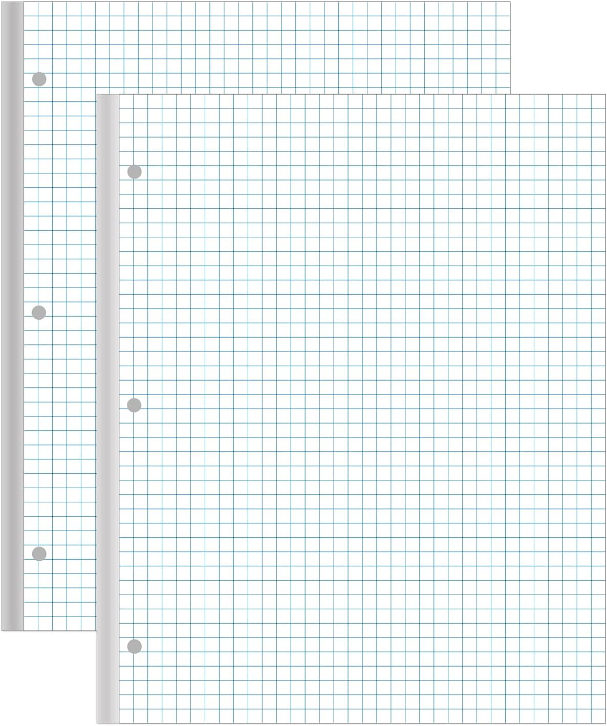 (2-Pack) A4 Grid Filler Paper, 3-Hole Graph Paper, 200Sheets / 400Pages Loose-Leaf Paper, 100gsm White Paper, 8.5'' x 11''