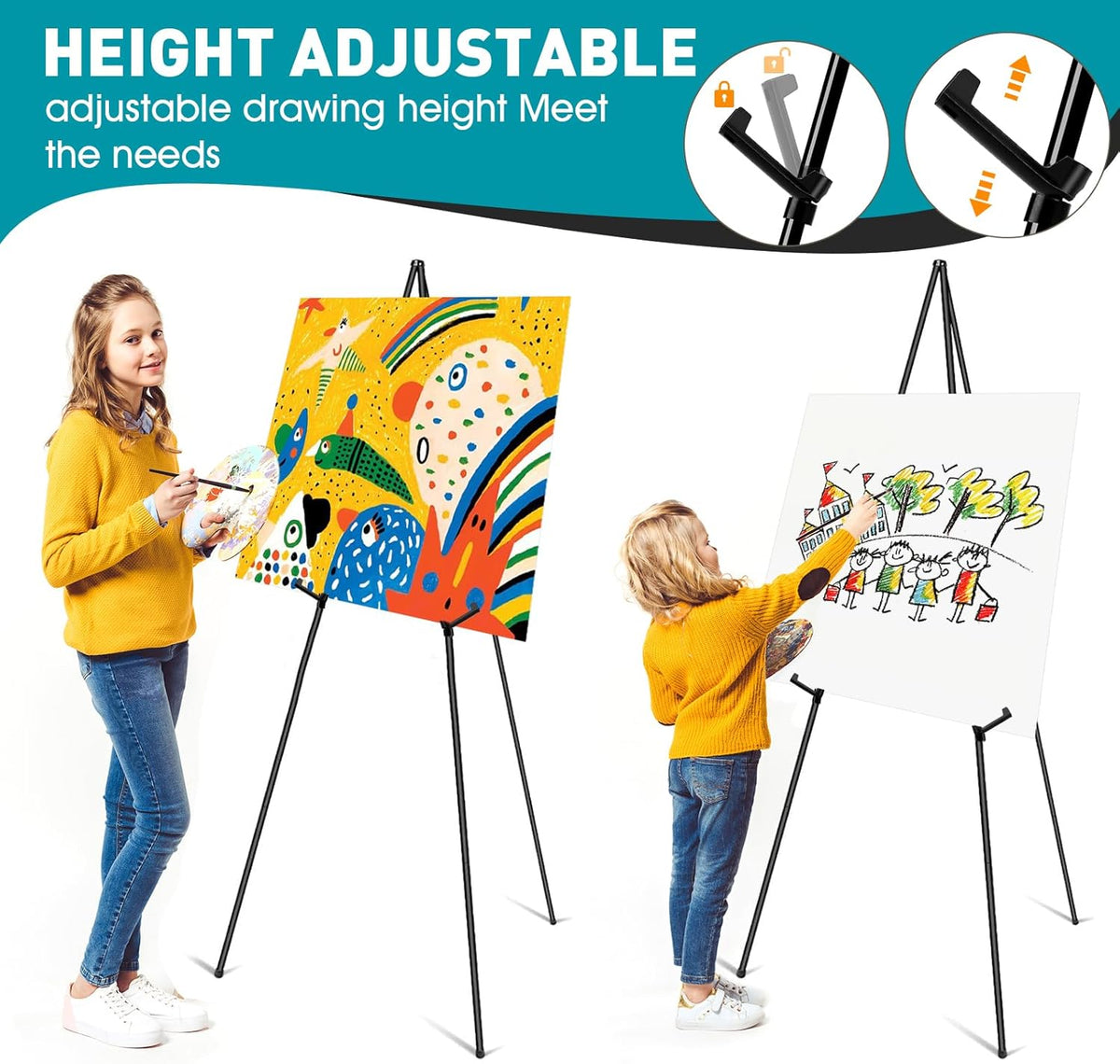 ESRICH 63" Display Easel Stand for Wedding Sign, Portable Foldable Metal Easel, Lightweight Metal Easels for Signs Wedding Logos,Arts, Painting,Adjustable Floor Easels with Storage Bag (24Pack)