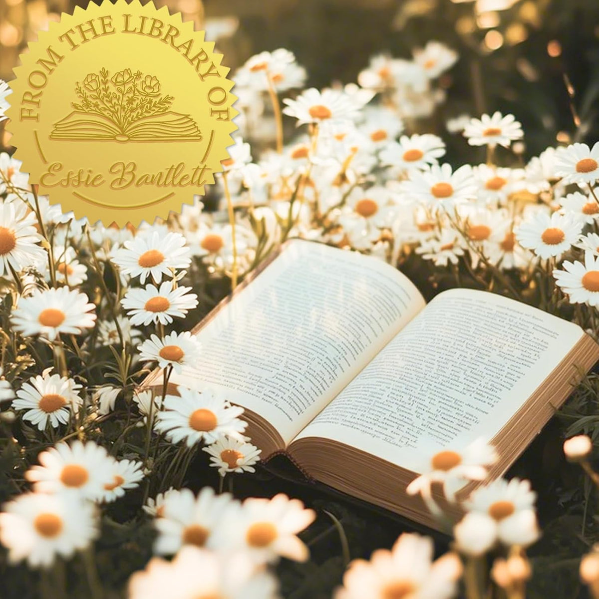 Personalized Book Embosser Stamp with Name & Design, Custom Hand Carved Library Embosser Set, Elegant Invitation Seal of Self-Inking from Library Stamp Kit (Flowers & Tree)