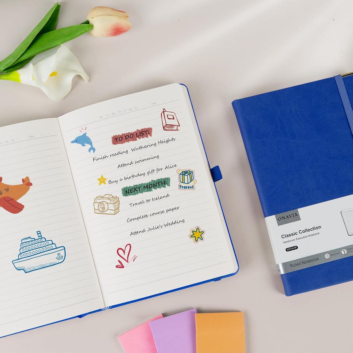A5 Lined Journal Notebook - 100 GSM Thick Paper, Hardcover Journaling Notebook for Writing, Work, Travel, School, College Ruled Journal for Women Men, PU Leather Note Book,5.5”x8.3”- Klein Blue