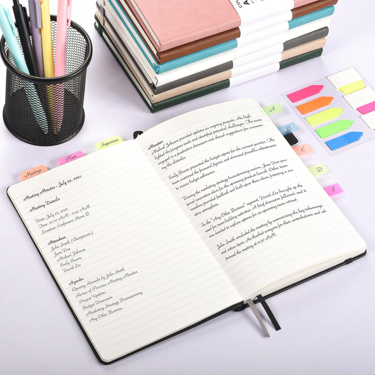 Lined Journal Notebook, 3 Pack A5 College Ruled Notebooks for Work, Hardcover Notebook Each with 2 Pockets & Pen, Leather Journal for Women, Men, 160 Pages, 100GSM Thick Paper (Blue, Purple, Green)