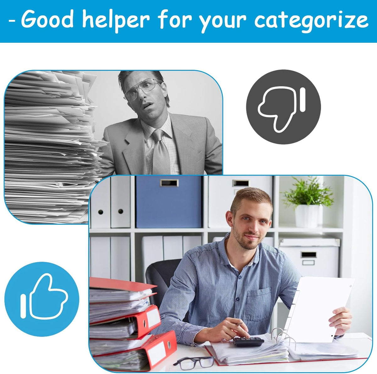 Binder Dividers for 3 Ring Binder, 1/5 Cut Tabs, Letter Size, Blank Write On Page Dividers with 5 Big Tabs for School Office Home, 4 Sets, 20 Dividers, White