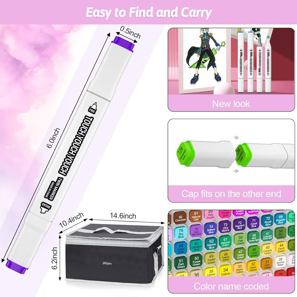 Banral 262 Colors Dual Tip Alcohol Based Markers, Twin Sketch Art Marker Set for Artists Adult Coloring Drawing Sketching Card Making Illustration, Premium Brush Pens with Case