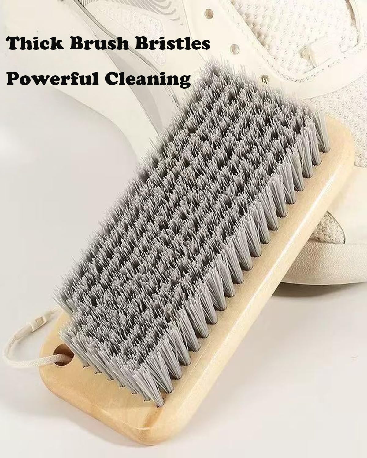Scrub Cleaning Brush for Stains -Wood Handle Scrubbing Brushes,Cleaning Scrubber Brush for Fabric,Carpet,Clothes,Bathroom,Long Handle Cleaner Brush for Sneakers, Tennis, Canvas & More-2Pack