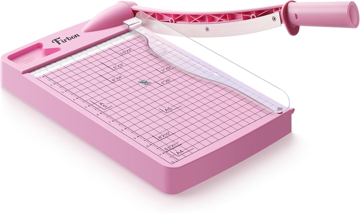 Firbon 12" Guillotine Paper Cutter, Heavy Duty 12-Sheet Capacity Trimmer for Cardstock, Photos, Scrapbooking, Office, Classroom, Studio (Pink)