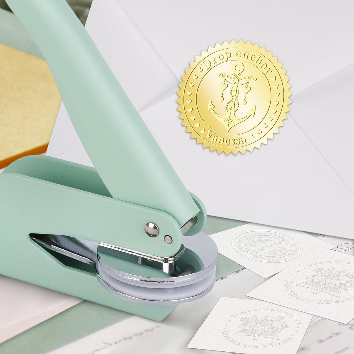 Custom The Library of Embossers Stamps Nautical Theme Color Self-Inking Stamp with Your Name & Design Ship Anchor Great for Personalized Books