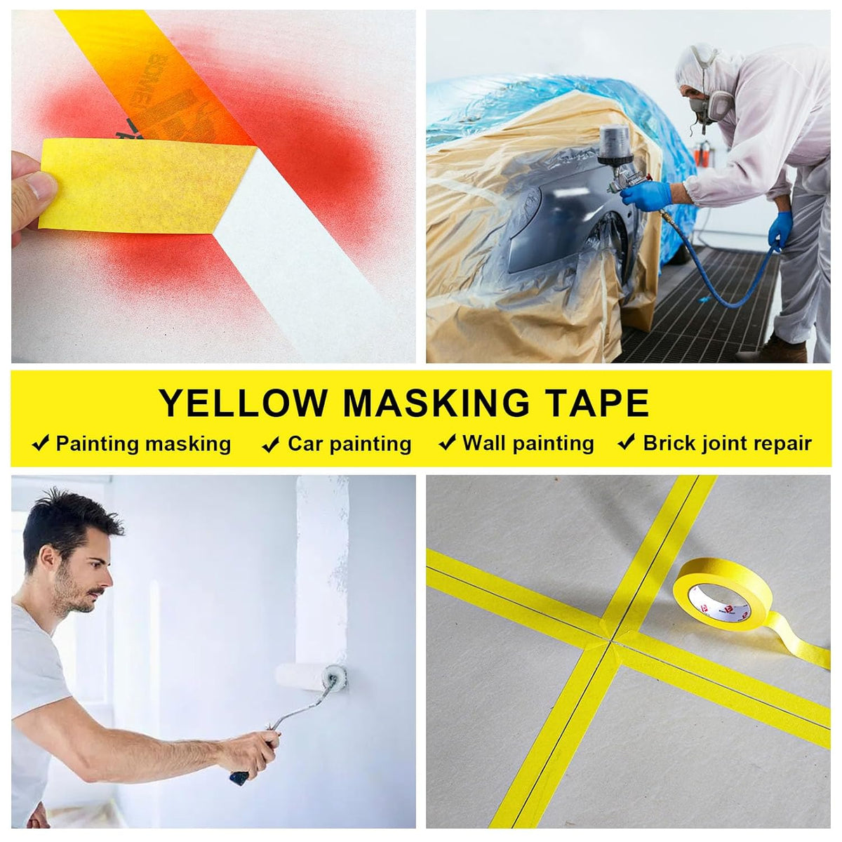 BOMEI PACK Yellow Painters Tape 2 inch Wide, 2 Pack Paint Yellow Masking Tape 2 inch x 55 Yards for Painting, Labeling, DIY Crafting, Decoration and School Projects