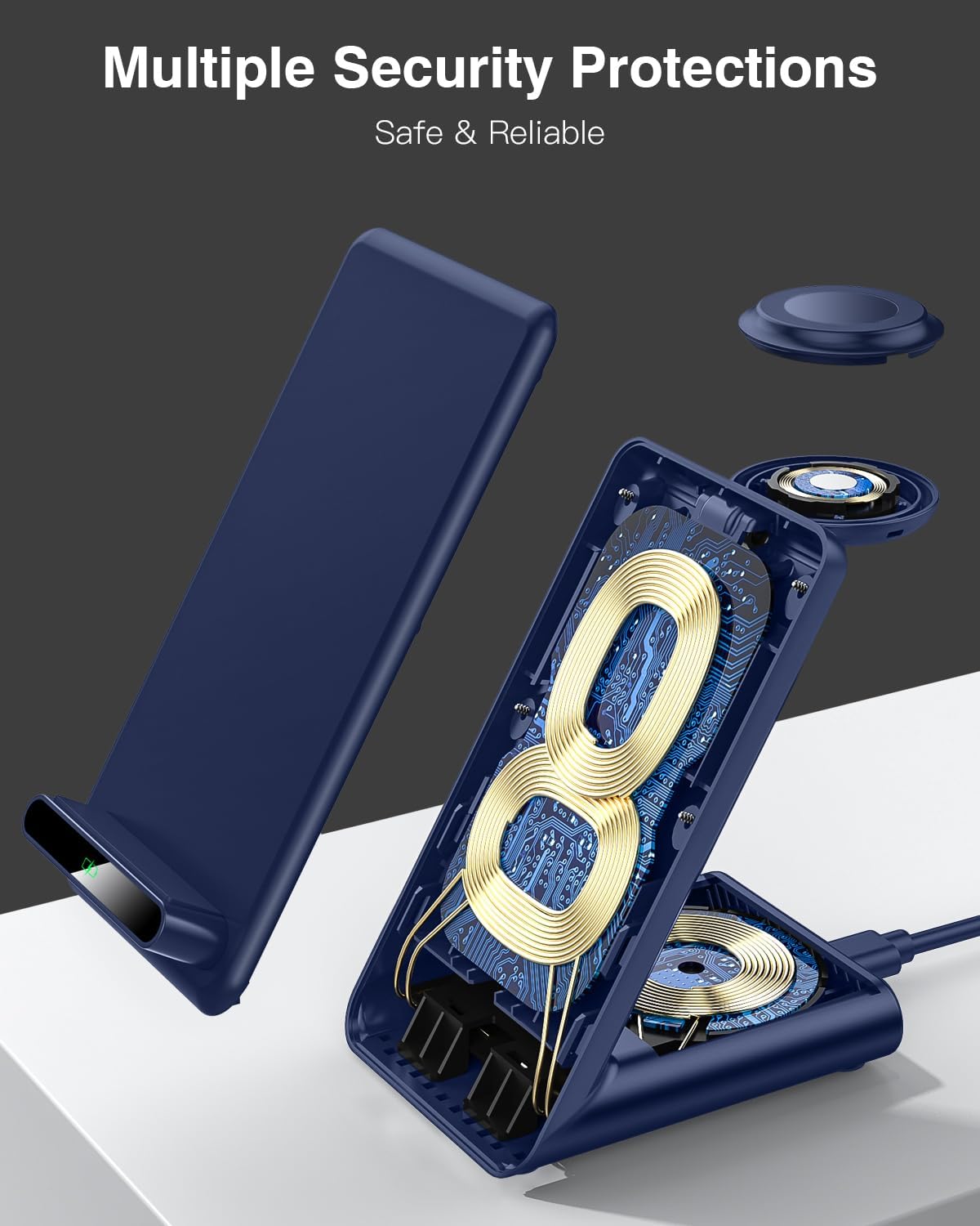 Wireless Charging Station,3 in 1 Charging Stand Made for Apple Watch Ultra 11 10 9 8 7 6 SE 5 4 3,Fast Wireless Charger Made for iPhone 17/Air/16/15/14/13/12/11,for AirPods Pro 3(with Adapter) (Blue)