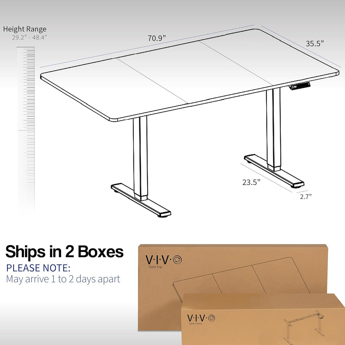 VIVO Electric 71 x 36 in Standing Desk, Memory Height Adjustment, 1B Series, Reclaimed Wood Top Black Frame, DESK-KIT-1B7P-36