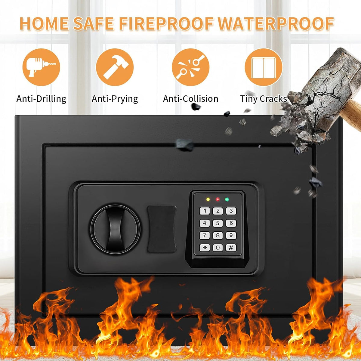 0.6 Cubic Feet Small Fire Safe Box for Home Use, Security Safe and Lock Box with Digital Keypad, Spare Keys, Dorm Room Safes for Money, Jewelry, ID Documents