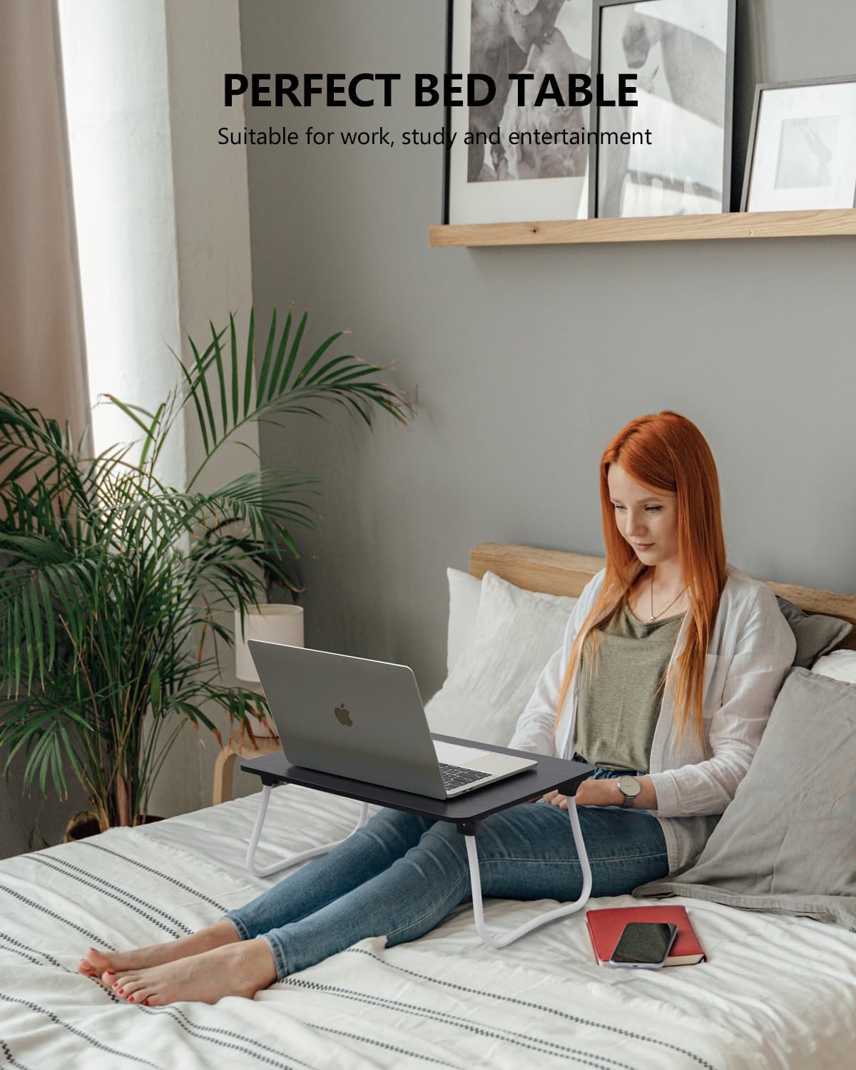 Laptop Bed Desk, Foldable Lap Desk, Portable Laptop Stand, Lightweight & Mini Table for Breakfast/Picnic/Drawing/Couch/Floor - Black