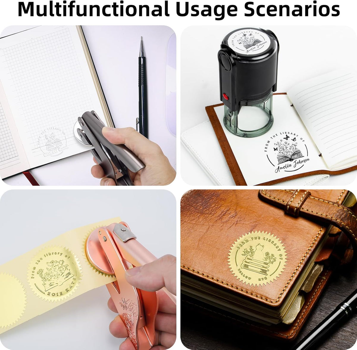 Book Embosser Personalized | Embosser Stamp Custom | Ex Libris | Book Stamp Personalized | from The Library of | Floral Book Press | Library Stamp Personalized (Gold)