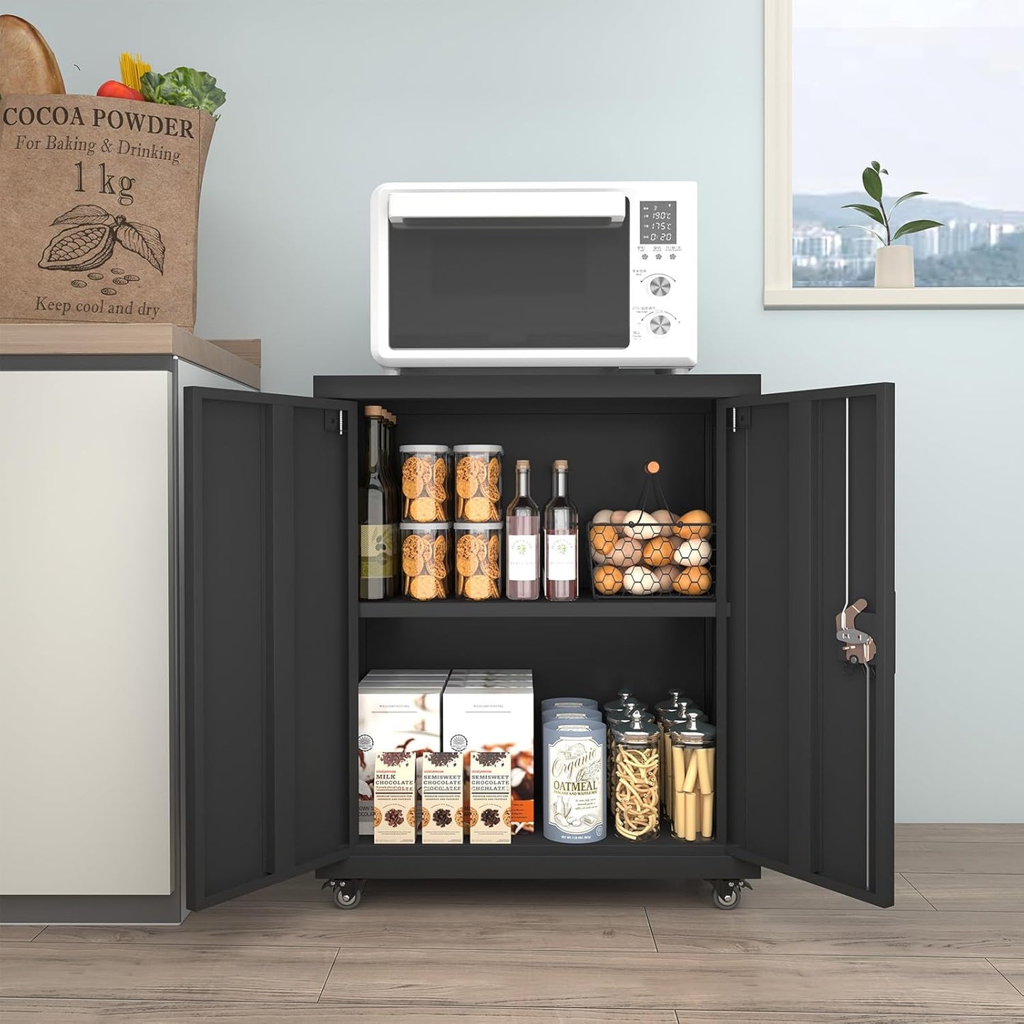 GREATMEET 31.5" H Lockable Storage Cabinet, Small Locking Cabinet with Doors and Adjustable Shelves, Metal Garage Storage Cabinets, Utility Cabinets for Office,Home,Garage,Classroom, Black