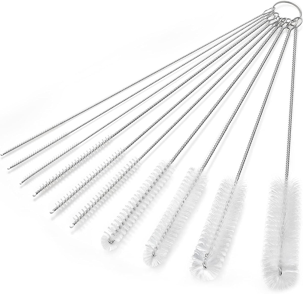 CiaraQ Bottle Cleaning Brushes, 9.8 Inch Nylon Tube Brush Set, Cleaner for Narrow Neck Bottles Cups with Hook, Set of 10pcs. White