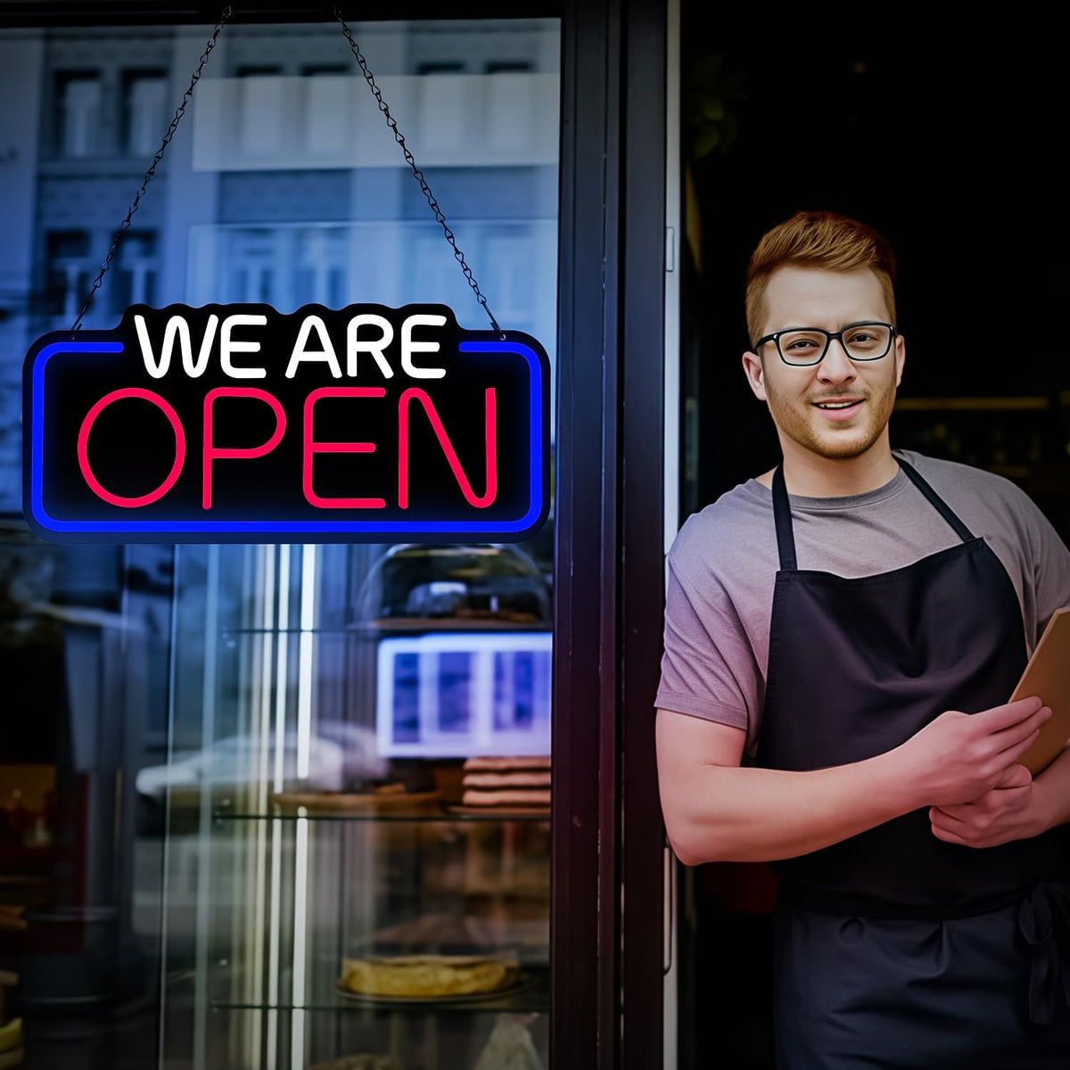 We Are Open Sign, 22" X 10" Bright Led Neon Open Sign, Adjustable Brightness and Blinking Modes, Large Open Signs for Business Bar Restaurant Hotel Storefront Window