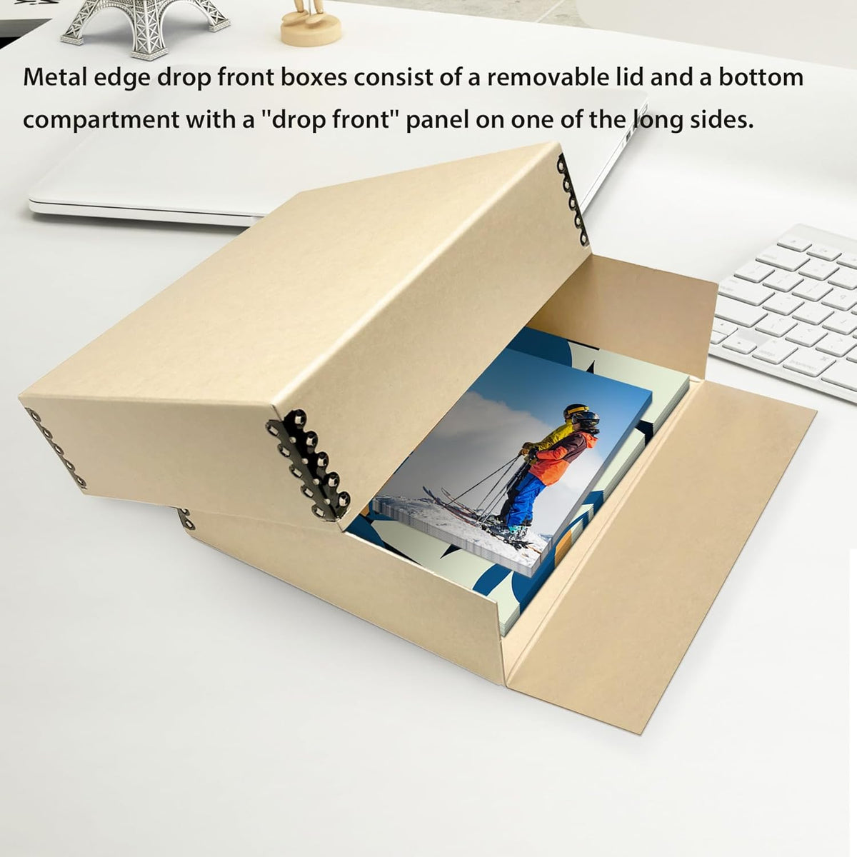 Lineco Museum Archival Storage Box, 17.75x22.75x3 in. Drop Front Design. Acid-Free with Metal Edge. Organize Photos, Pictures, Prints, Documents, Crafts, DIY. Tan, 2 Pack