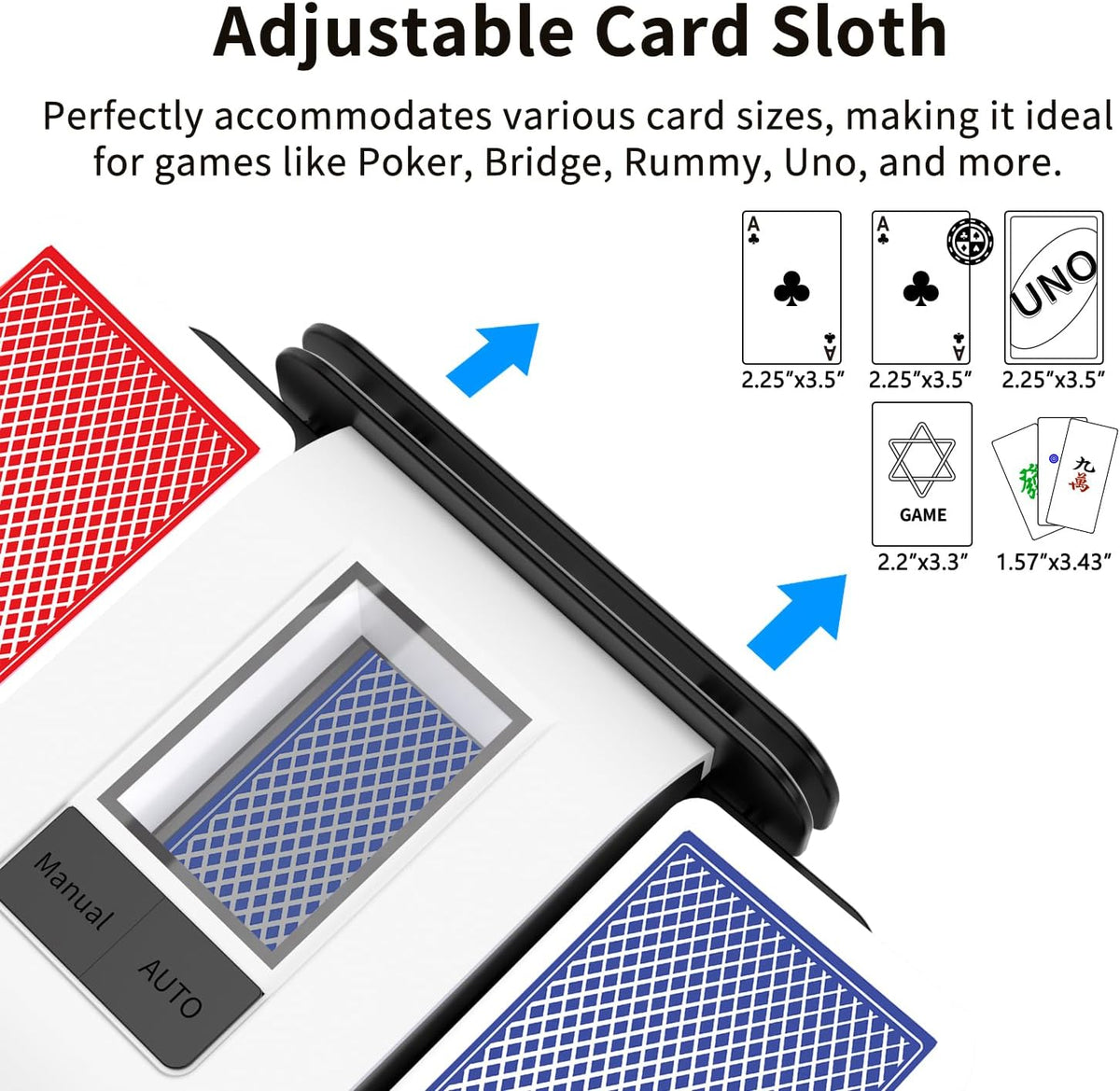 Automatic Card Shuffler with Dual Modes, Rechargeable 1-2 Deck Card Shuffle Machine, Low Noise Operation Card Shuffler for Poker, UNO, Blackjack, Skip-Bo, Phase 10
