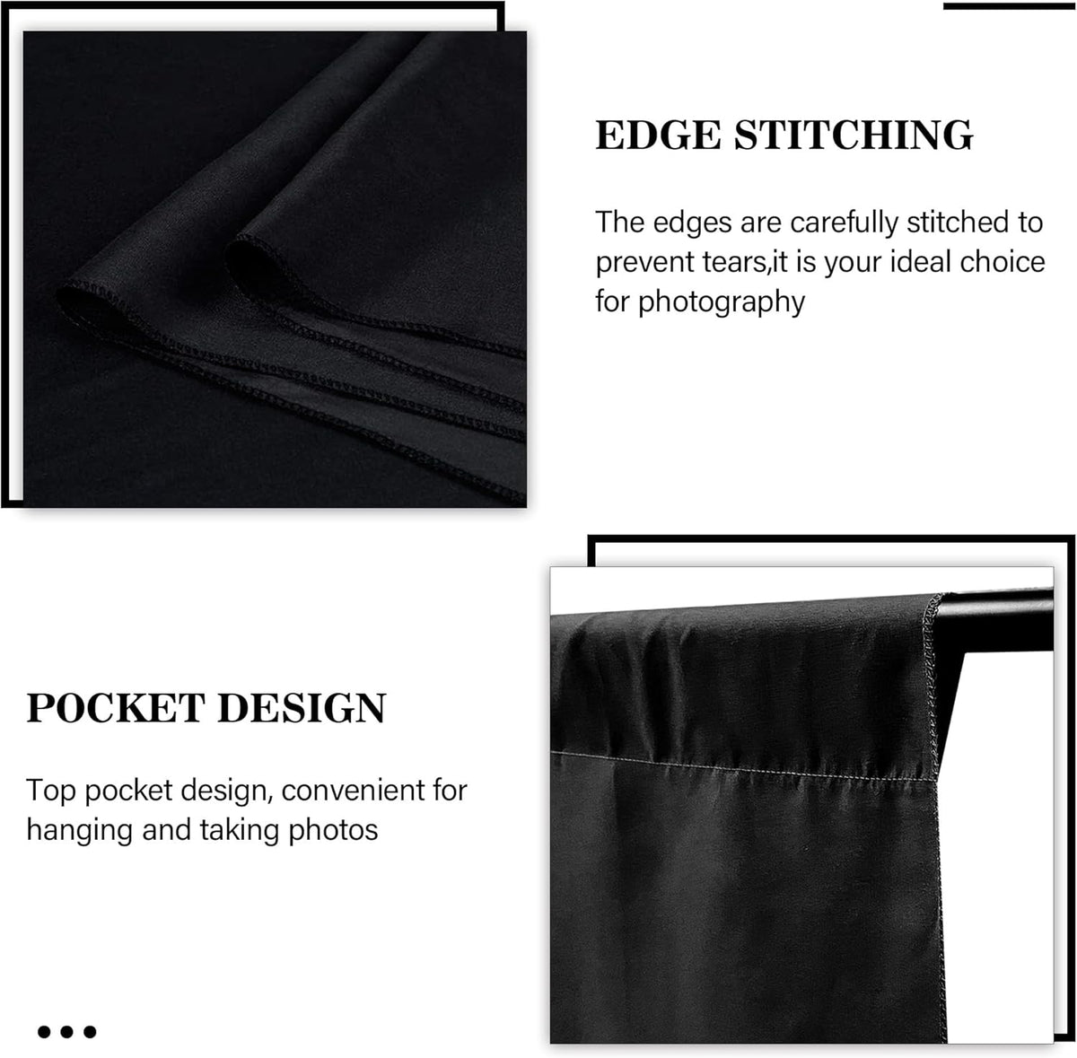 8 x 12 FT Black Backdrop - Premium Polyester for Video Streaming, Portrait Photoshoot, Wall Mounted, Parties and Small Events