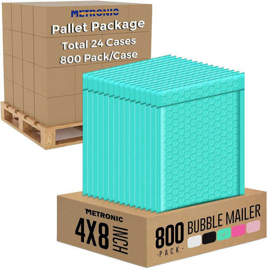 Metronic 19200 Pack Bubble Mailer 4X8 Inch Teal,Usable Size 4x7 Waterproof Padded Envelopes,Self-Seal Small Bubble Mailers Cushioning for Shipping,Jewelry Makeup Supplies, Packaging Bulk